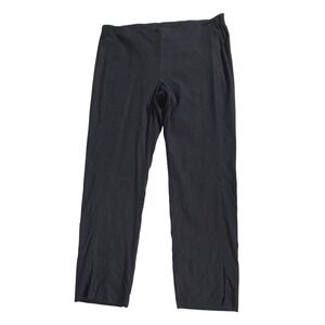 J Jill Linen Stretch Ankle Pants Medium Tall Black Elastic Waist Side Slit Hem